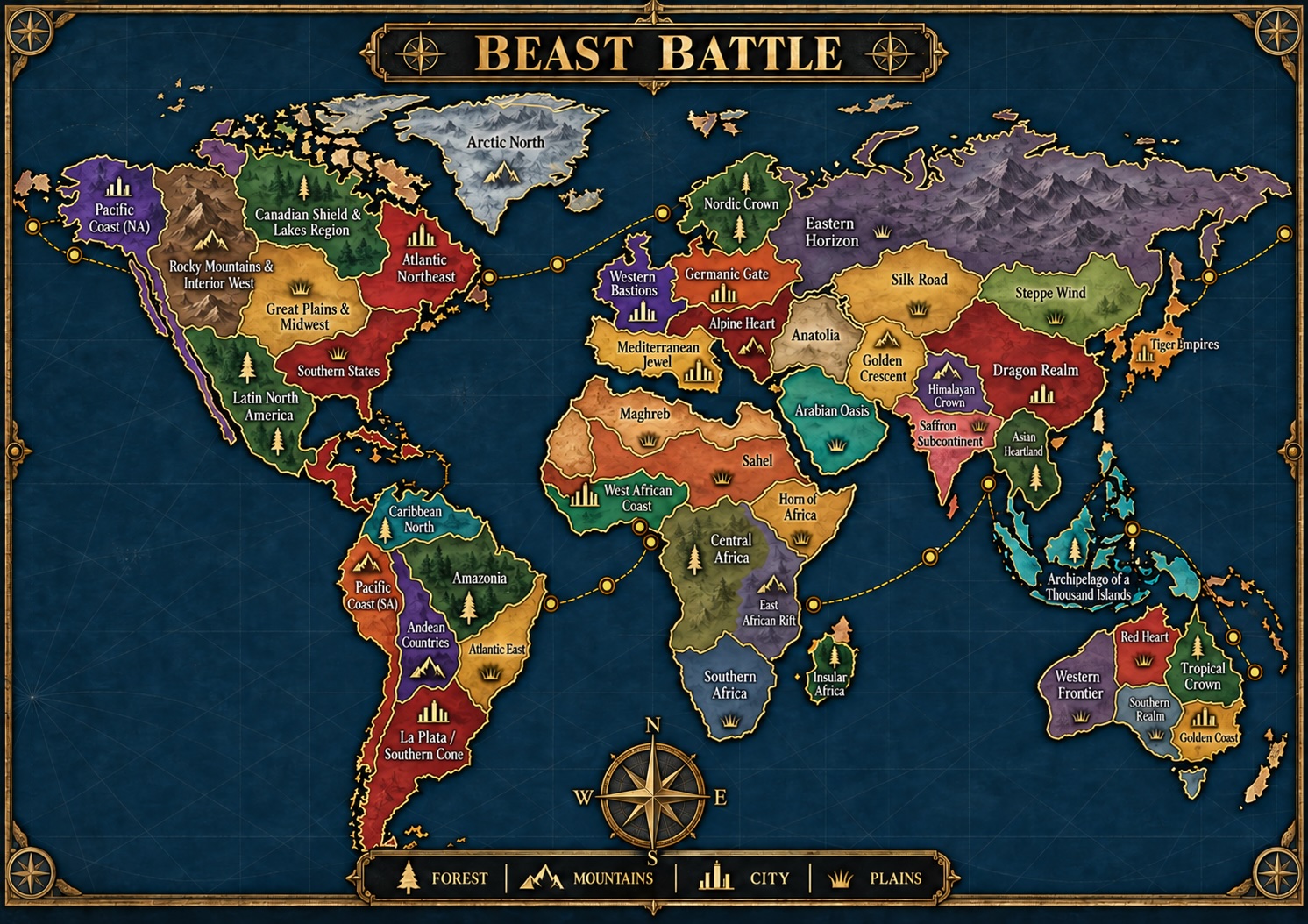 Preview van het rechthoekige Beast Battle wereldkaart spelbord
